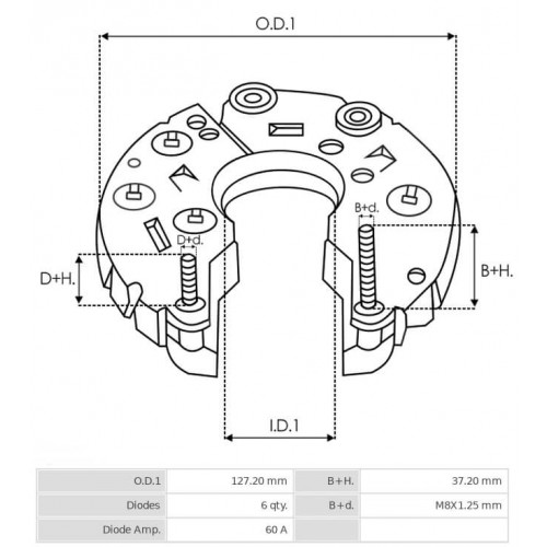 Rectifier for alternator Hitachi LR1100-502MD