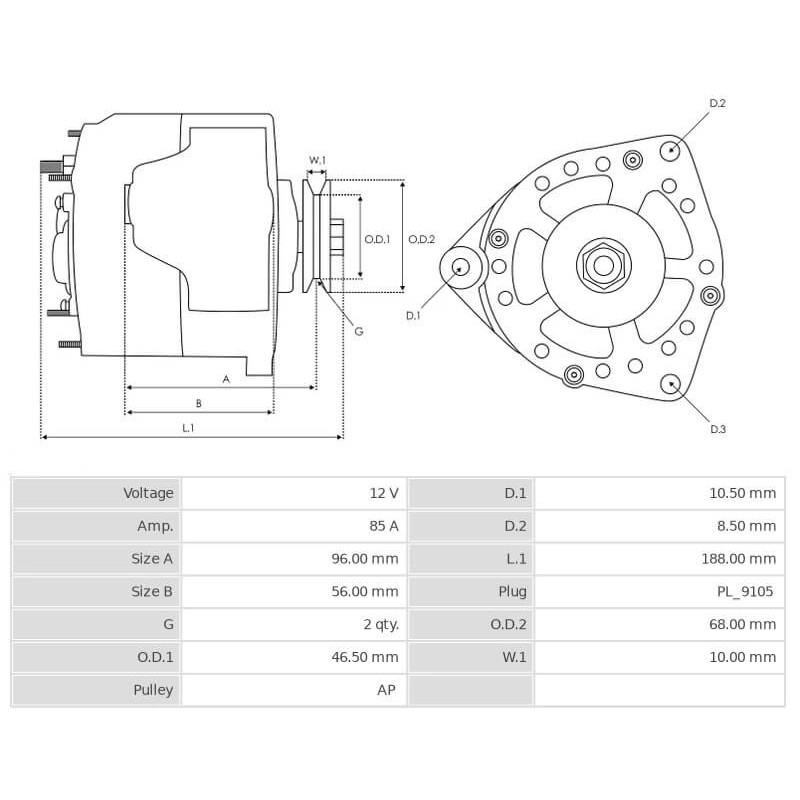 Alternador sustituye ISKRA/MAHLE AAK5145 / 11201800 / MG359 / IA0800