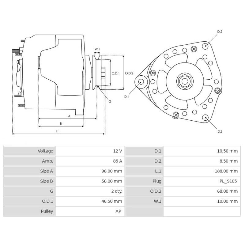 Alternateur remplace ISKRA/MAHLE AAK5145 / 11201800 / MG359 / IA0800