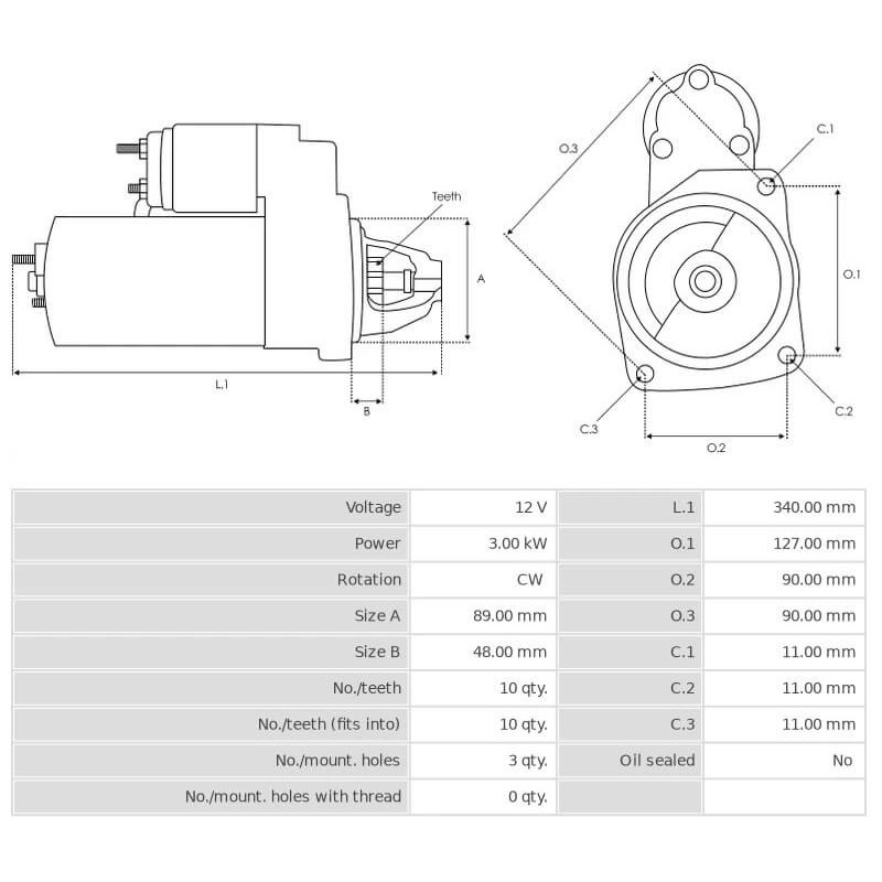 Motor de arranque sustituye0001367081 / 7700045291 John Deere 3.0 kw