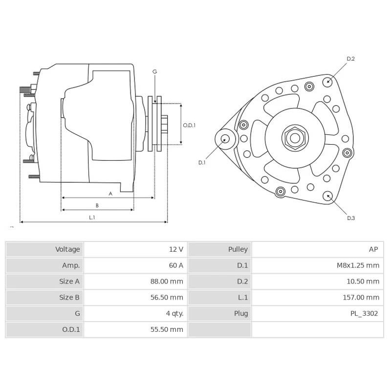 Alternateur remplace MITSUBISHI A005TA3891 / A005TA3891A / A005TA3891AC / A005TA3891C / A005TA3891ZC / a5ta3891