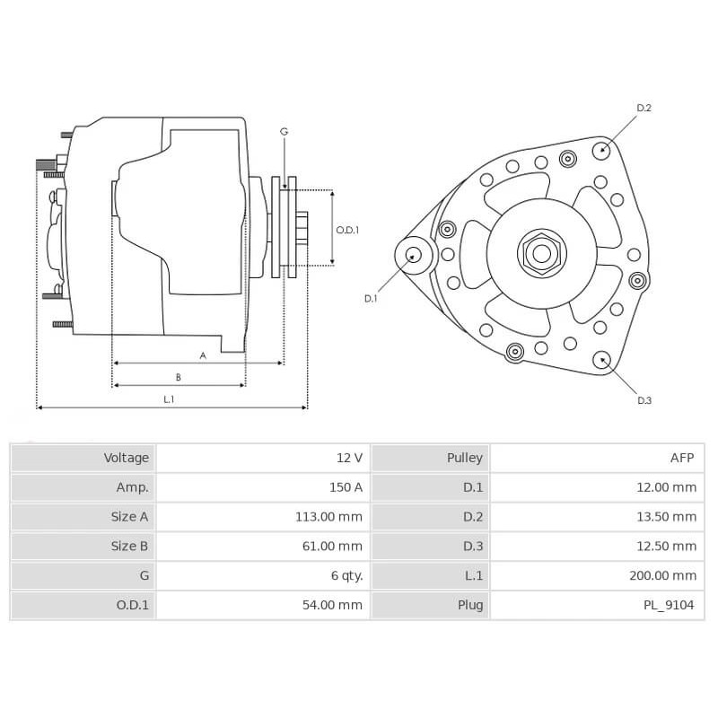 Alternateur DENSO DAN1123 remplace 104210-200 Alfa romeo / Fiat 150A