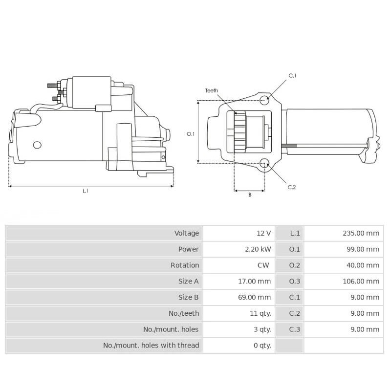 Anlasser 0001148033 remplace 0001139002 / 0001139015 für BMW