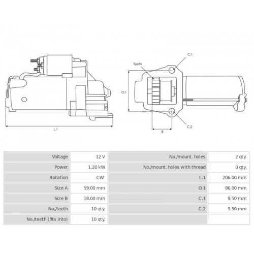 Motorino di avviamento sostituisce M1T79481 / M001T79482 / 4796981 Jeep 1.2 kw