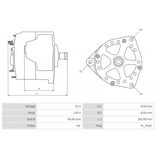 Alternator Letrika 11.204.583 / MG178 Valtra / Valmet 120A