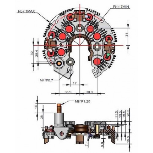 Gleichrichter für lichtmaschine Denso 104210-6110 / 104210-6160 / 104210-6191