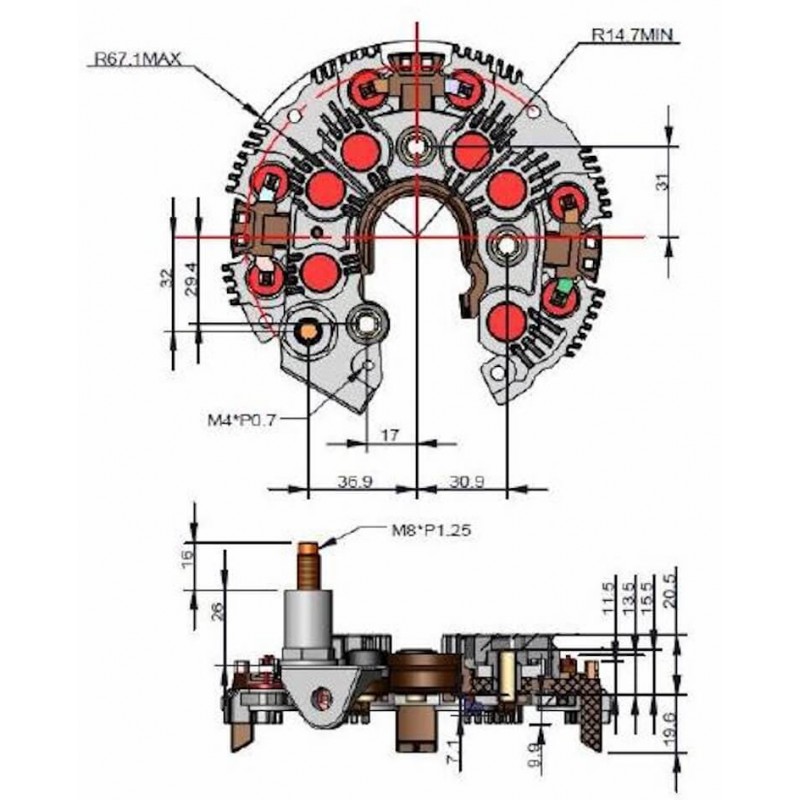 Gleichrichter für lichtmaschine Denso 104210-6110 / 104210-6160 / 104210-6191