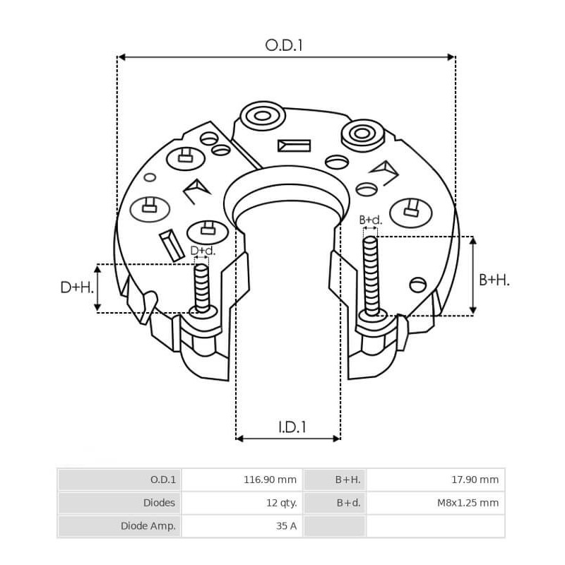 Pont de diode pour alternateur Denso 104210-2330 / 104210-1650 / 104210-3711