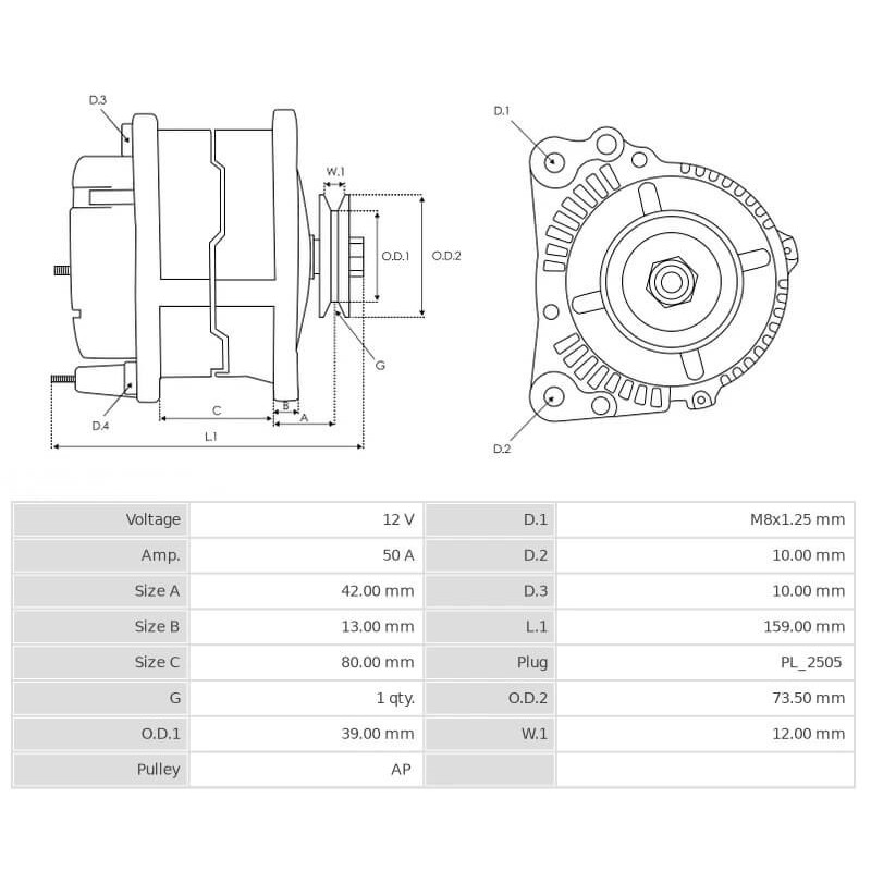Alternatore Mitsubishi A007TCA377 sostituisce 32A6800400 / 32A6800401