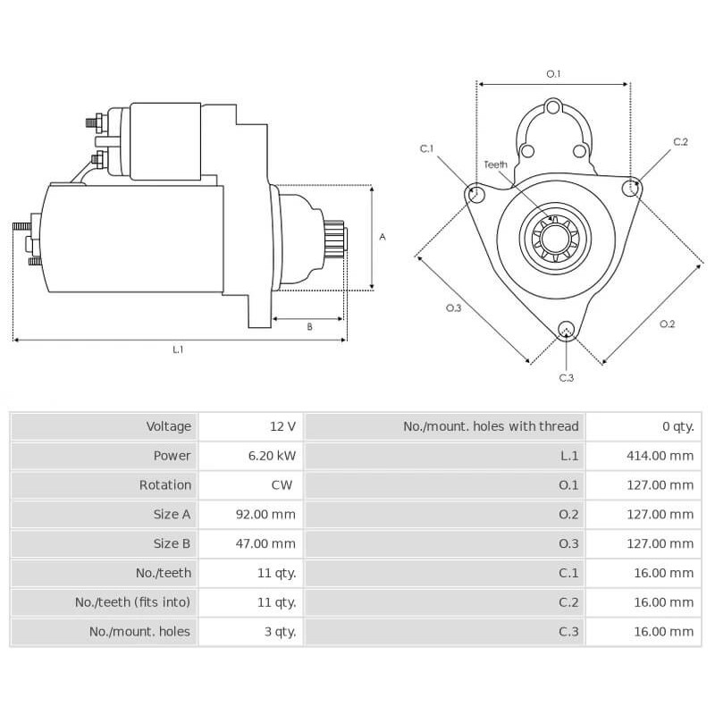 Motorino di avviamento sostituisce M009T70579 / M9T70379 / 8MJ4298AM / 10461334 MACK Motorino di avviamento sostituisce M009T70579 / M9T70379 / 8MJ4298AM / 10461334 MACK
