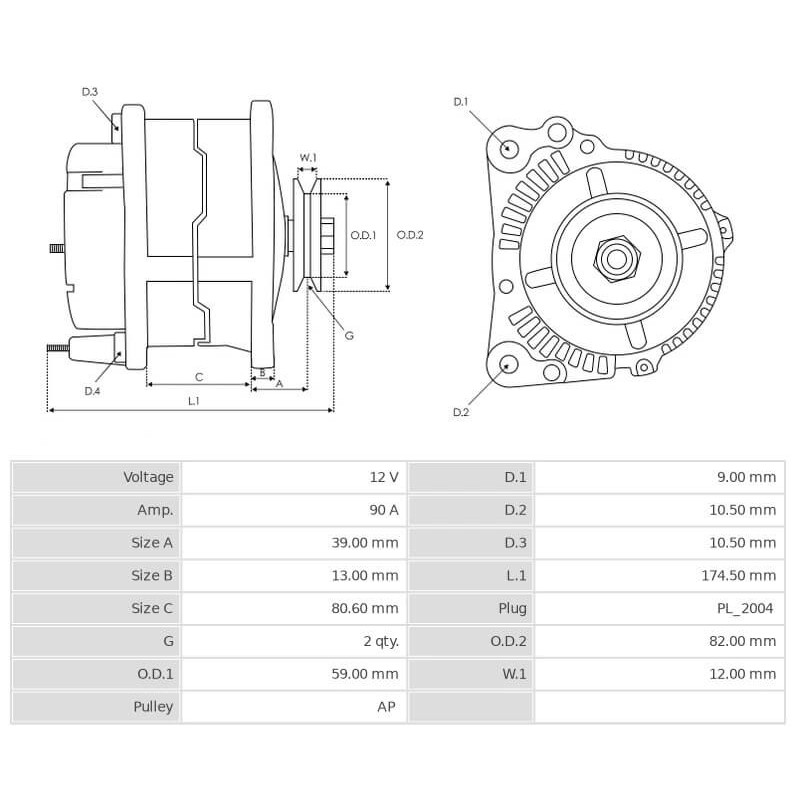 Alternator Mitsubishi A003TB5099 replacing 23100VK010 / 23100VK0R0 Nissan