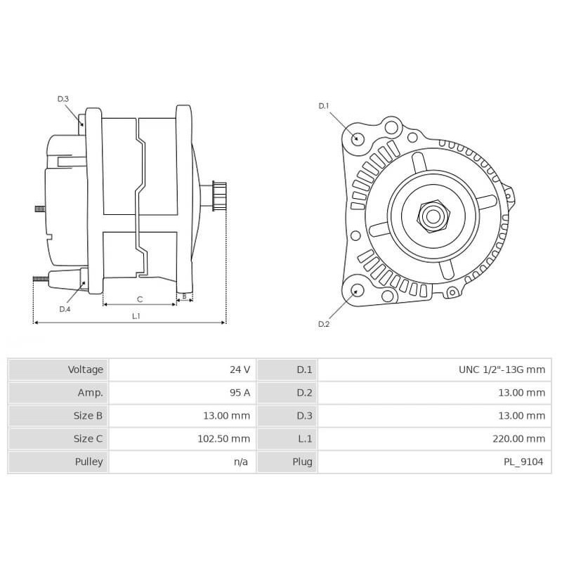 Alternatore equivalente 101211-8130 / 101211-8140 / 101211-8270 / 101211-8271