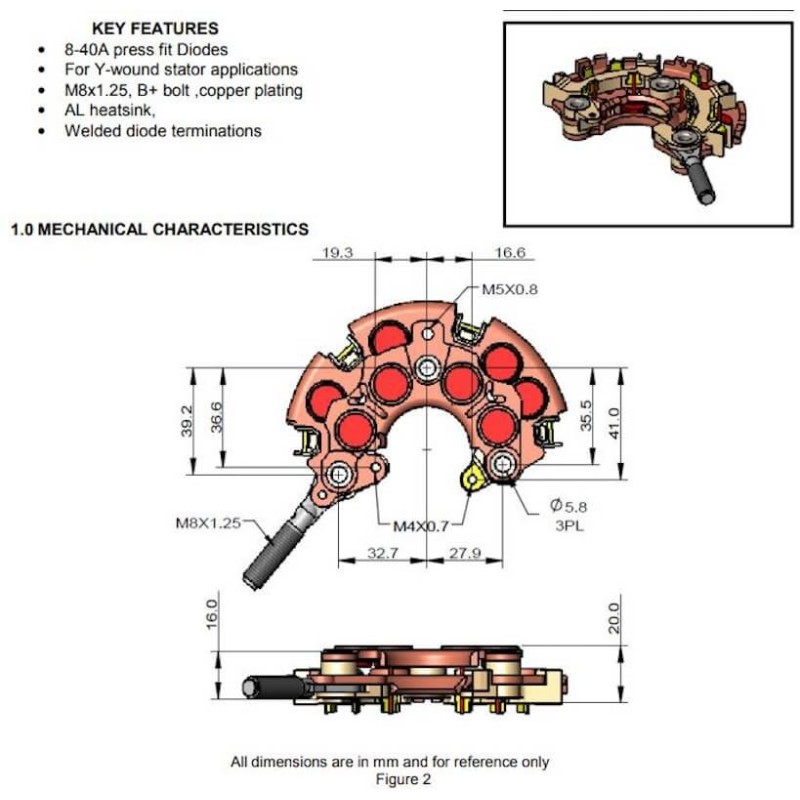 Rectifier for alternator Denso 121000-3810 / 121000-3820 / 121000-3821 Rectifier for alternator Denso 121000-3810 / 121000-3820 / 121000-3821