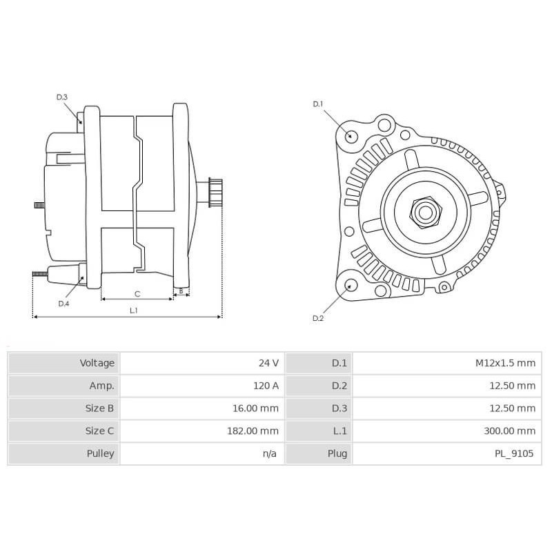 Alternador sustituye 0120689526 / 0986039140 / 1179882 Kassbohrer 120A