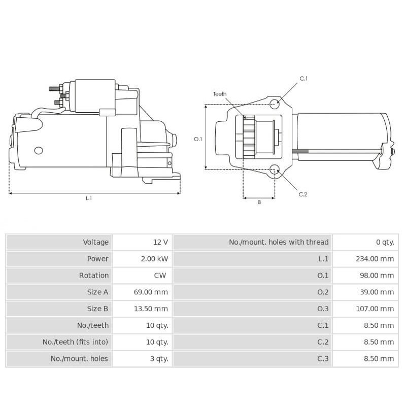 Motor de arranque sustituye0001109069 / 0001109070 / 12-41-7-801-203