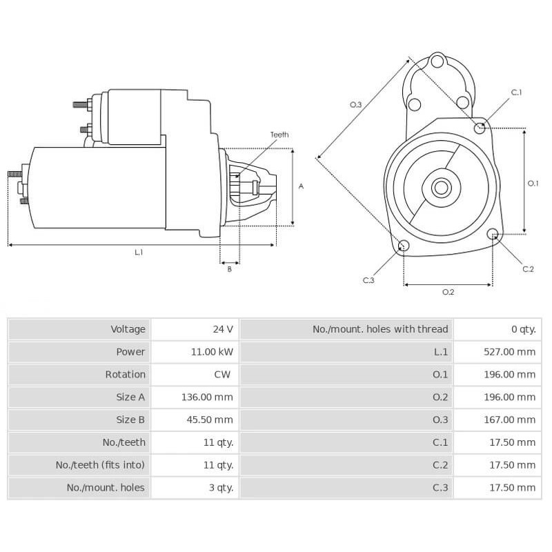 Démarreur remplace 600-813-2750 / 600-813-2752 / 600-813-2753 Komatsu 11.0 kw Démarreur remplace 600-813-2750 / 600-813-2752 / 600-813-2753 Komatsu 11.0 kw