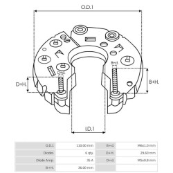 Pont de diode pour alternateur Lucas 24215 / 24215A / 24231 / 24231A / 24242