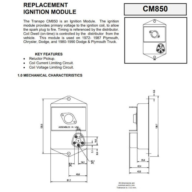 Ignition module replacing Chrysler 3438850 / 3656127 / 3656128 / 3656900