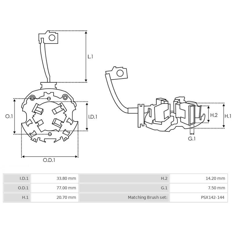 portaescobillas para motor de arranque Valéo D7G14 / D7R71 / D7RS131 / D7RS150