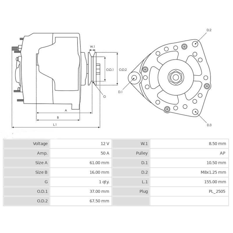 Alternator Mitsubishi A007TCA171 / A007T02071CAM Mitsubishi Marine 50A
