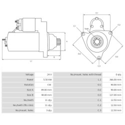 Démarreur remplace M009T61479 / M009T65479 / 3801287 Volvo 5.5 kw