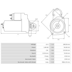 Motorino di avviamento sostituisce ESM18E8 / 0986026510 / 22I50517ATB / 9674077280