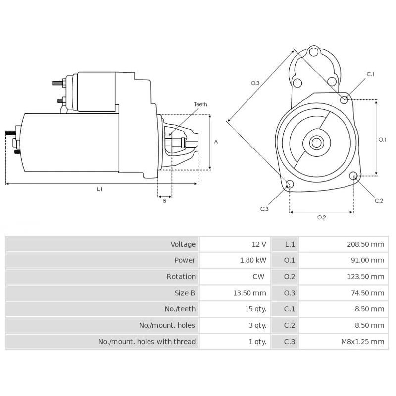 Motorino di avviamento sostituisce ESM18E8 / 0986026510 / 22I50517ATB / 9674077280