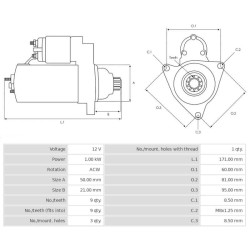 Motor de arranque sustituye047911023 / 047911023B / 047911023BX Skoda 0.9 kw