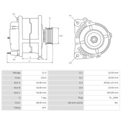 Alternatore sostituisce Valéo TA000A48201 / TA000A62401 / Kia 37300-4A000