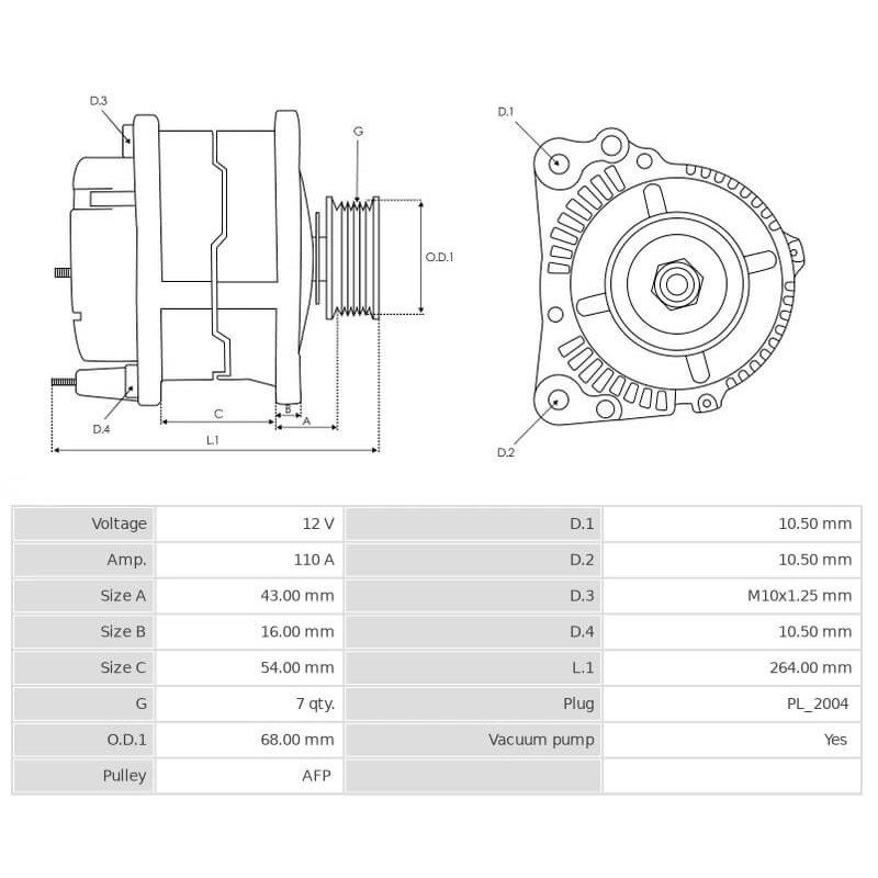 Alternador sustituye Valéo TA000A48201 / TA000A62401 / Kia 37300-4A000
