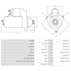 Démarreur M8T85771 / M8T85771AM remplace M008T85772 Mitsubishi 3.7 kw Démarreur M8T85771 / M8T85771AM remplace M008T85772 Mitsubishi 3.7 kw