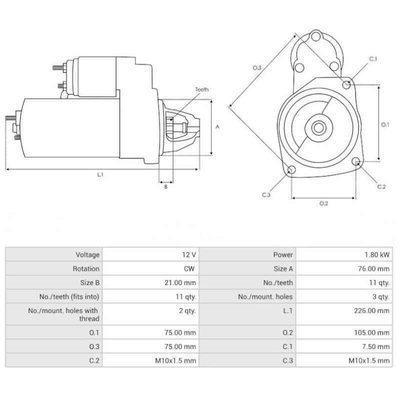Démarreur remplace Magneti Marelli 63193001 /  63113001