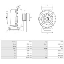 Alternateur remplace 104210-6561 / 104211-0310 / DG1T-10300-BF Ford 175A Alternateur remplace 104210-6561 / 104211-0310 / DG1T-10300-BF Ford 175A
