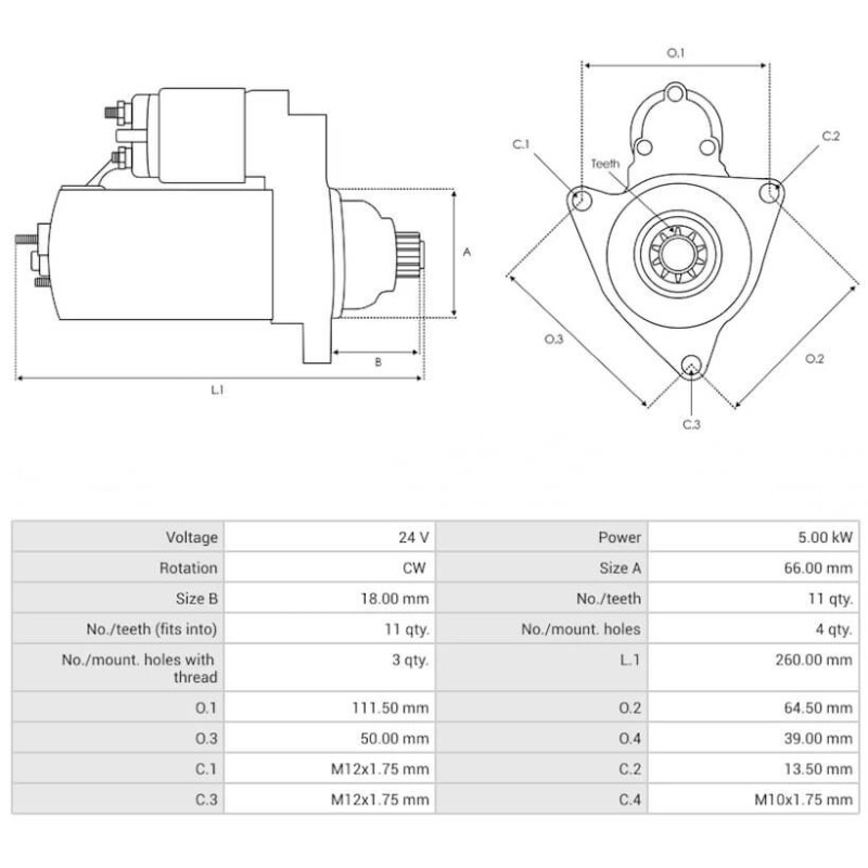 Motorino di avviamento M8T85271 Mitsubishi 5.0 kw