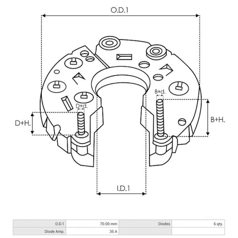 Pont de diode pour alternateur Hitachi LT115-52 / LT120-05 / LT120-21 Pont de diode pour alternateur Hitachi LT115-52 / LT120-05 / LT120-21