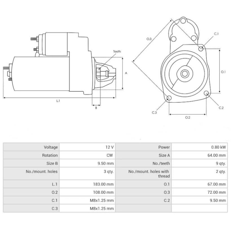 Motor de arranque sustituye63101003 / 63101008 / 63101022 / 63101023