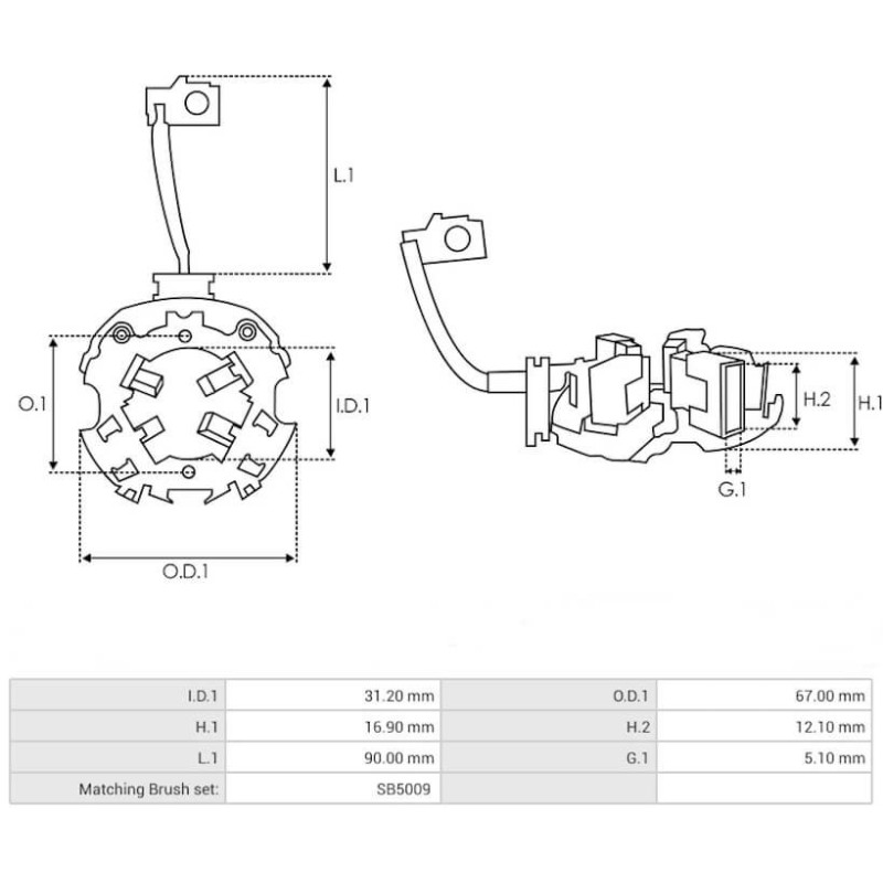 Couronne / Porte balais pour démarreur Mitsubishi M0T71981 / M0T81181 / M0T82081