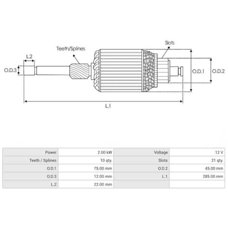 Armadura para motor de arranque  Bosch 0001362038 / 0001362047 / 0001362069 / 0001362070