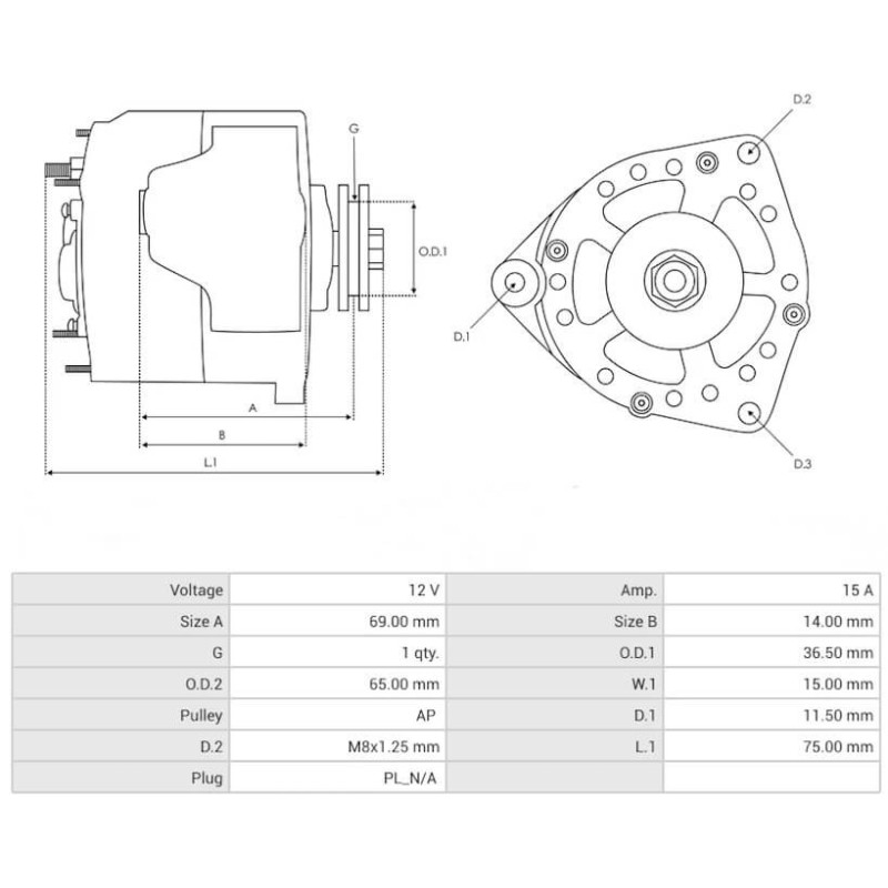 Alternador sustituye GP8136 / GP9150 / CAL56101AS / 185046160