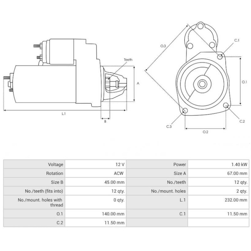 Motorino di avviamento M1T70781 / M001T70781A / N32618400 Mazda 1.4 kw