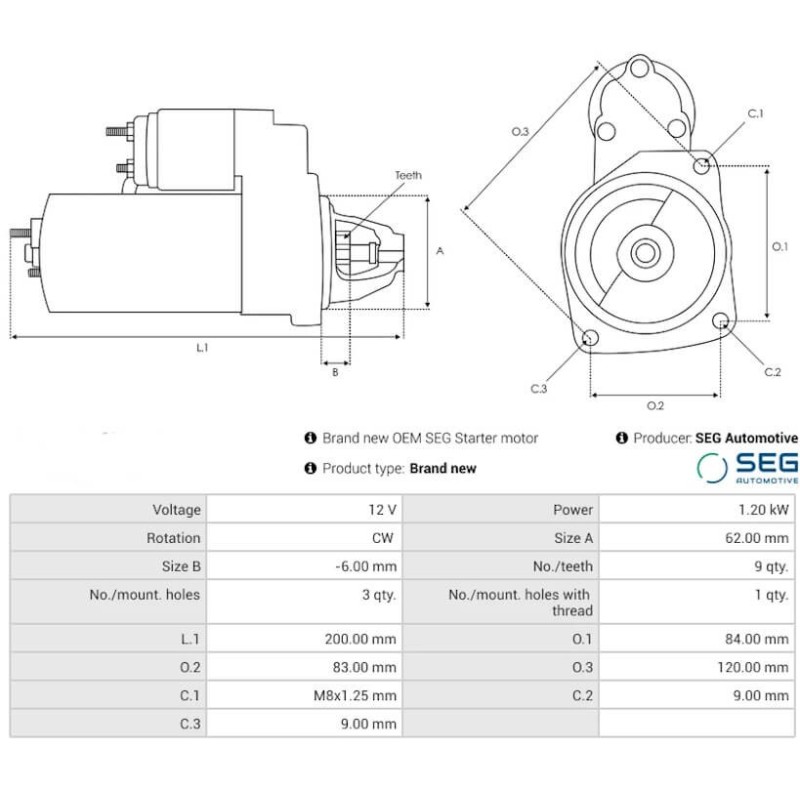 Anlasser 0001170004 ersetzt 0001112047 / 0986013850 Anlasser 0001170004 ersetzt 0001112047 / 0986013850