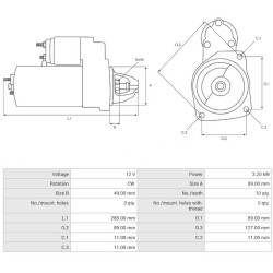 Démarreur remplace IS1090 / AZE4176 / AZE4253 Case International 3.2 kw