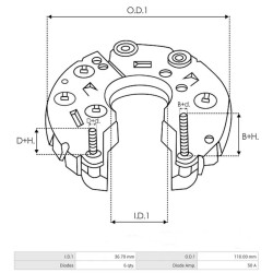 Pont de diode pour alternateur Bosch 0120488111 / 0120488146 / 0120488147