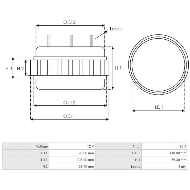 Stator for alternator  DENSO 100210-3070 / 100210-3190 / 100210-3210