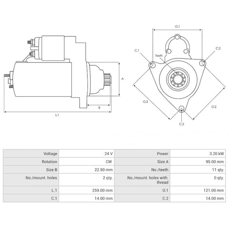 Motore de arranque Mitsubishi M008T81571 / M008T81571AM John Deere 3.2 kw