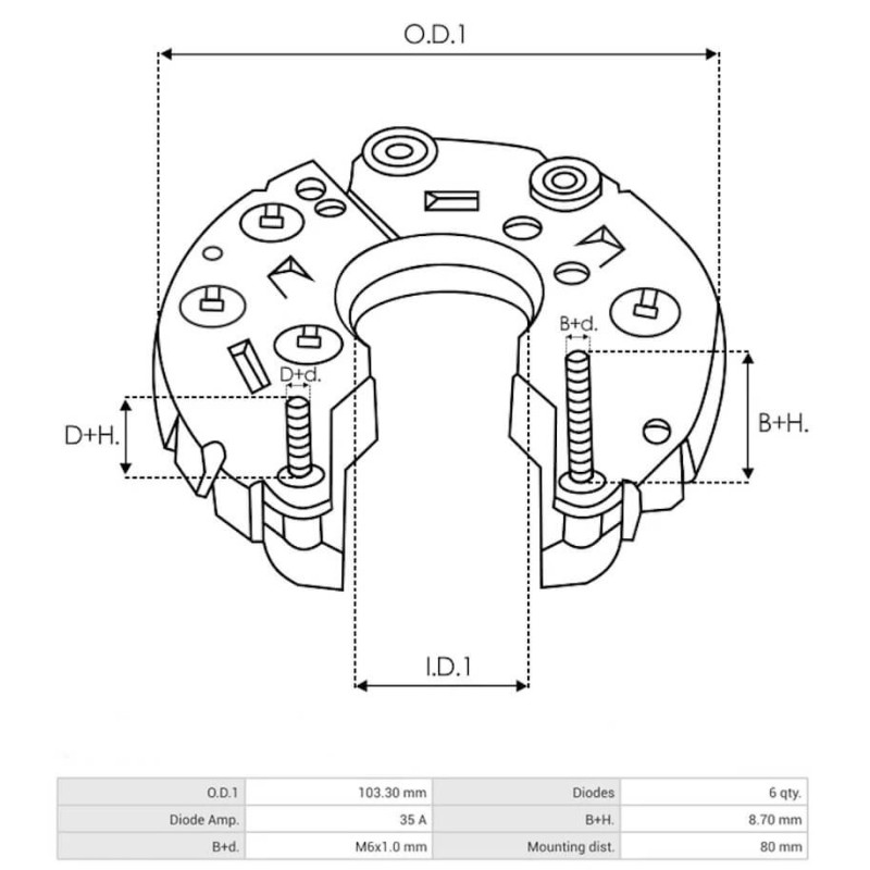 Pont de diode pour alternateur Marelli 063324294010 / 54022469 / 54022470 / 54022752