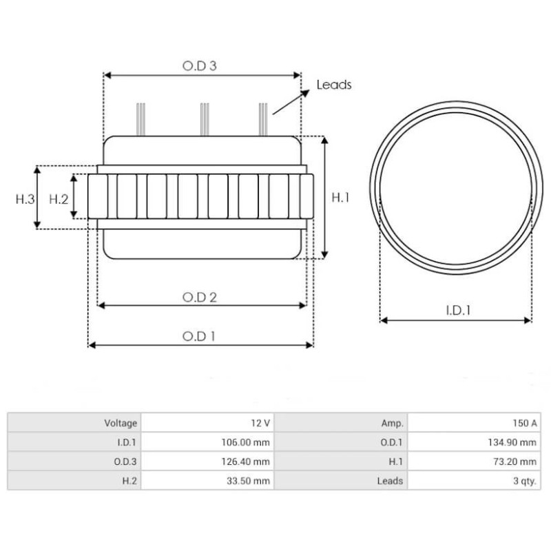 Stator for alternator VALEO TG15C018 / TG15C020 / TG15C022