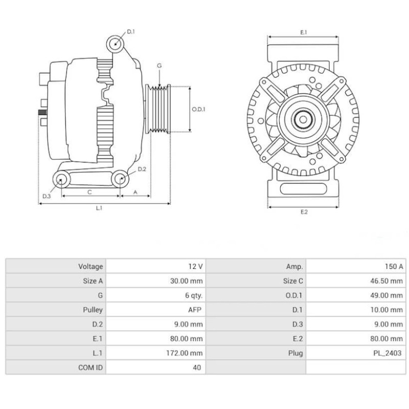Alternator 0125711200 replacing 0986082570 / 0986CR6123 / 12317535098