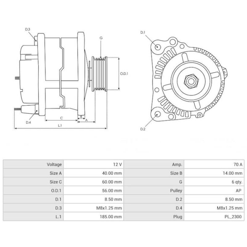 Alternator 0124315062 replacing 0124315030 / 0124315042 John Deere 70A