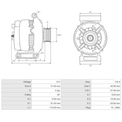 Lichtmaschine 0124325157 ersetzt 0124325158 / 0986047227 Mini 110A